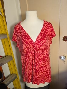 Merona Pink and Red Printed Wrap-Front Blouse